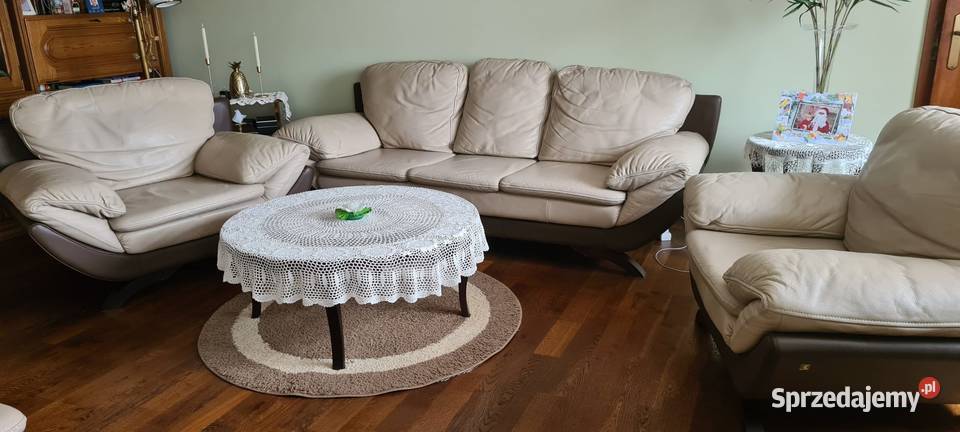 Komplet wypoczynkowy skórzany meble Kler 2 fotele i sofa