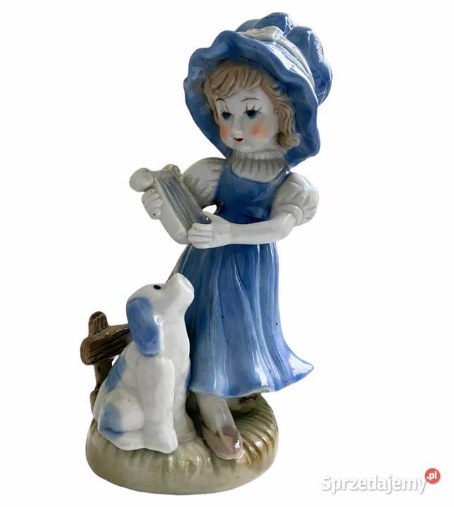 Figurka porcelanowa dziewczynka z harfą i psem Warszawa sprzedam
