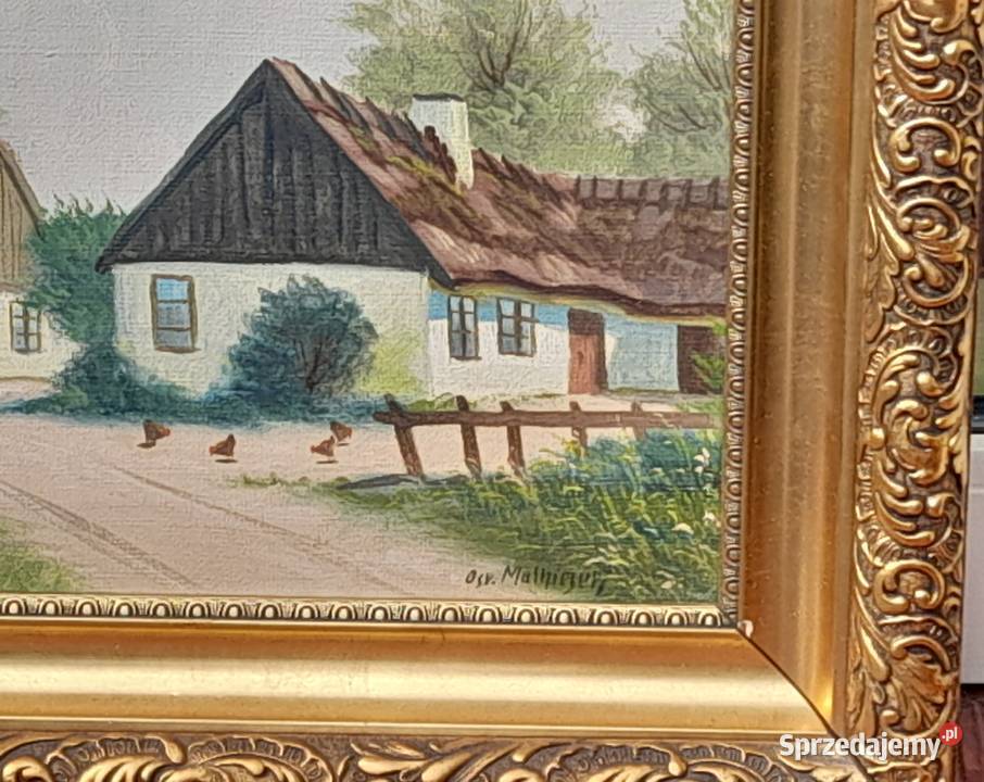 Podwórze wiejskie piękny stary obraz na płótnie Iłża