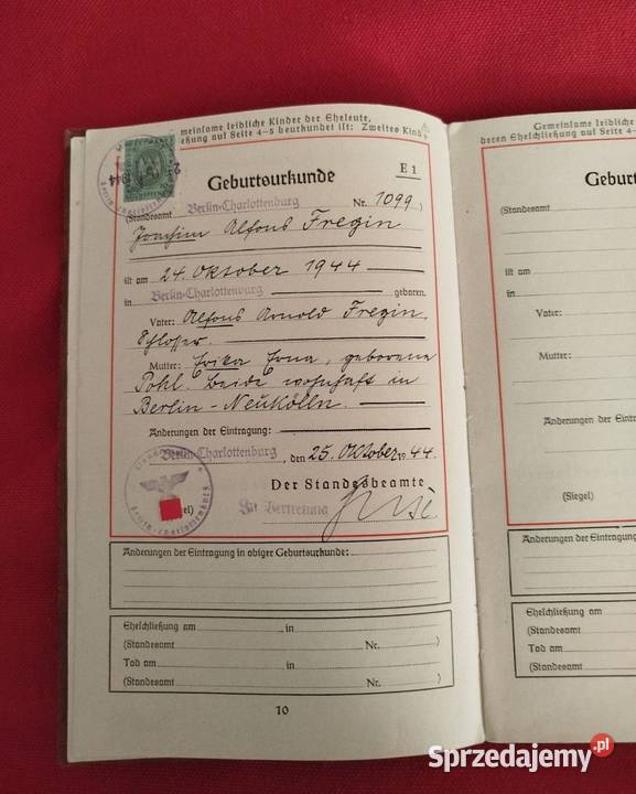 Familien Stammbuch dokument III Rzesza