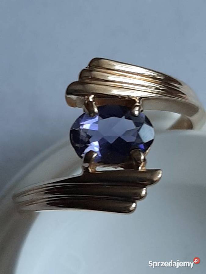 Pierścionek Damski Żółte Złoto Duży Tanzanite Grodzisk Mazowiecki sprzedam