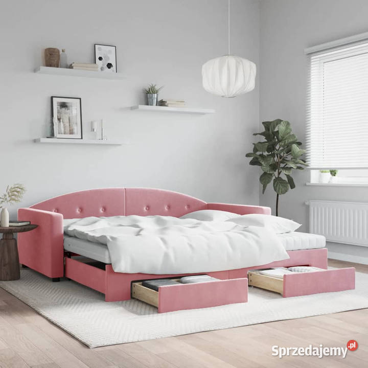Sofa rozsuwana z szufladami różowa aksamit Warszawa