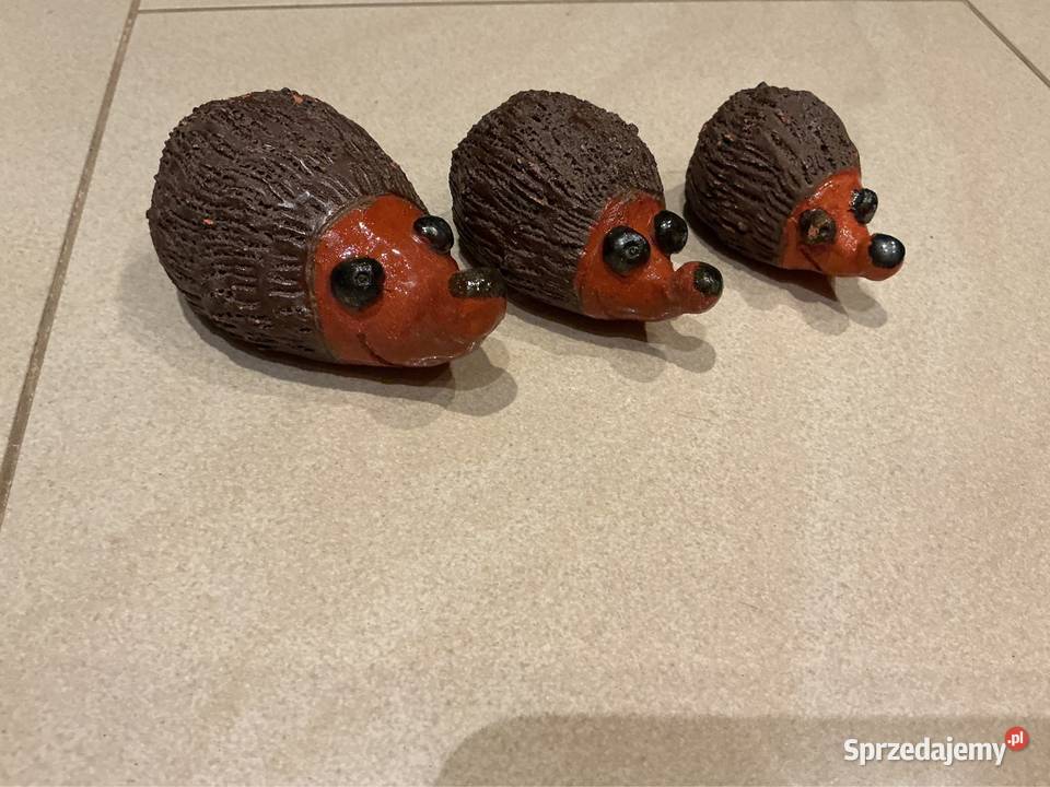 Jeżyki Jeże Figurki z Czerwonej Glinki Vintage brązowy