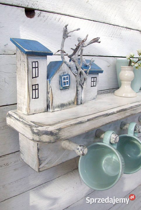 Drewniana półka do kuchni z wieszaczkami Dom i Ogród kujawsko-pomorskie Solec Kujawski