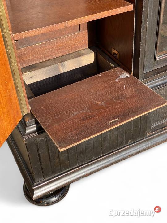 Duża rzeźbiona biblioteczka z witryną czerń Gryfice sprzedam