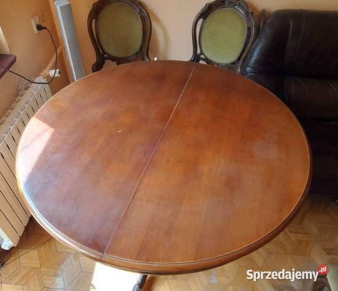 Stół okrągły rozkładany krzesła antyk Biała