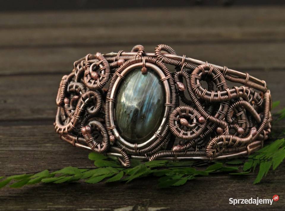 Miedziana bransoleta z labradorytem rękodzieło Wieliczka sprzedam