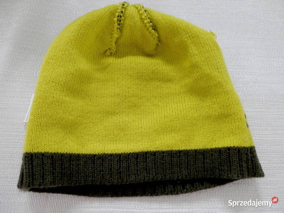 Czapka Męska z Wełną Beanie Oliwkowa z Napisem Łomża