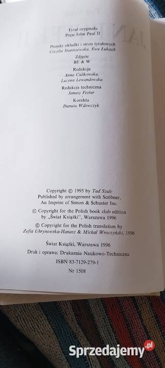 Jan Paweł II Ted Szulc twarda Pozostałe Wolsztyn