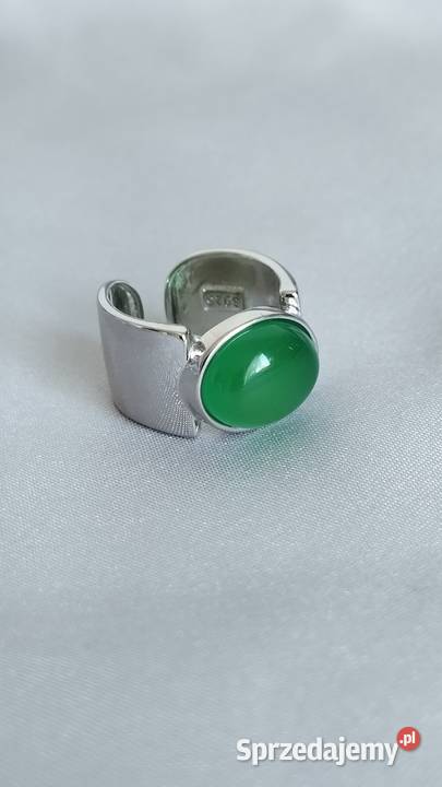 Pierścień srebro S925 z zielonym agatem