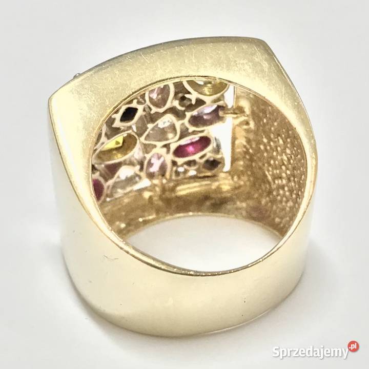 Pierścionek z żółtego ZŁOTA 585 cudne KAMIENIE