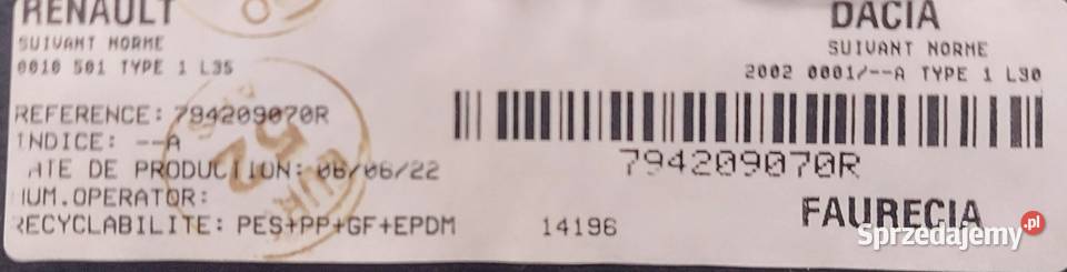 Połka bagażnika 794209070R Duster 2 Oleśnica