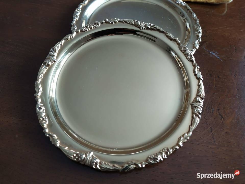 Dwa srebrne talerze pozłacane 24 karatowym małopolskie Kraków