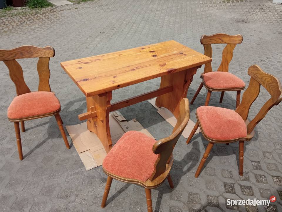 Masywny Drewniany Stół +krzesła 4 szt tapicerowane Styl góralski,transport