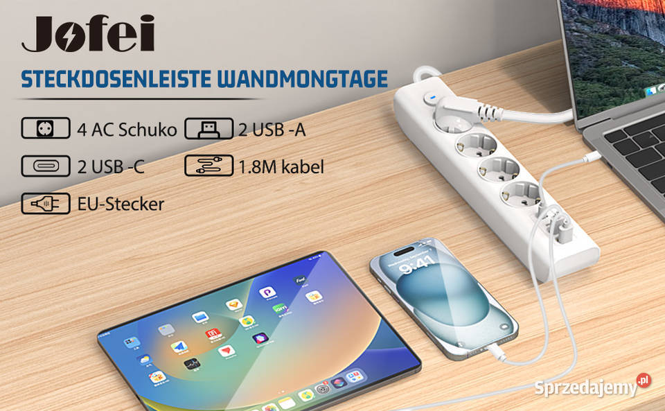 Listwa zasilająca 8 gniazd 3680W z USB USBC 18m Rzeszów