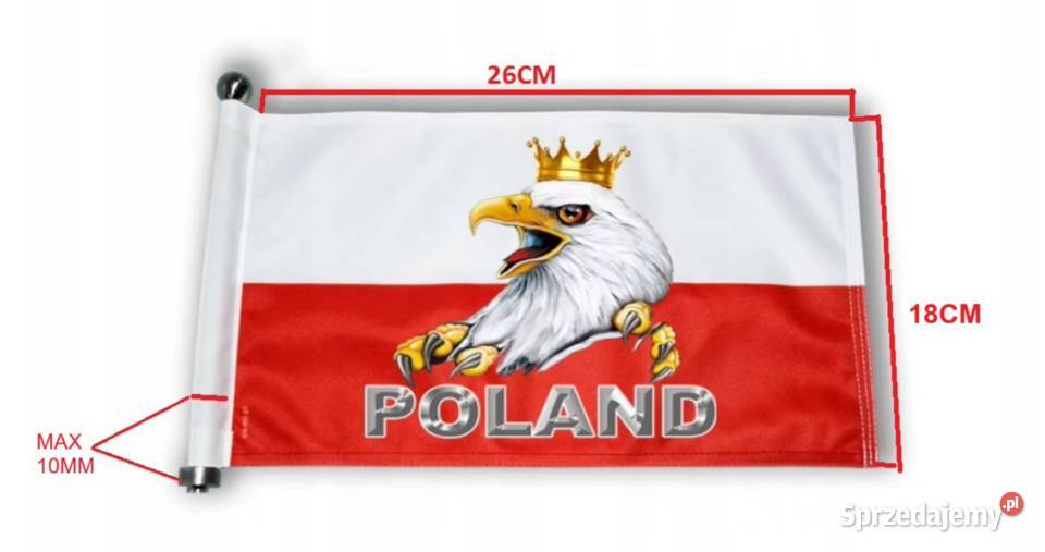 Flaga motocyklowa do masztu z orłem POLAND Sosnowiec