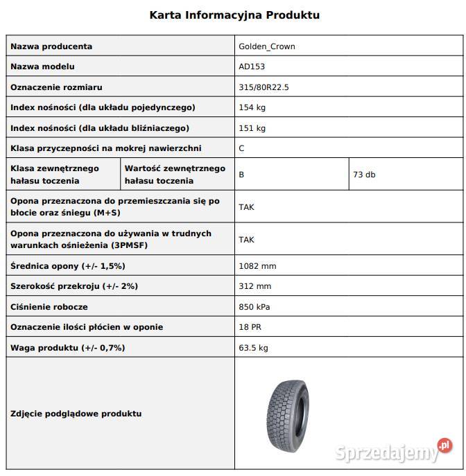Golden Crown AD153 31580 R225 Opony napęd kostka 80 sprzedam