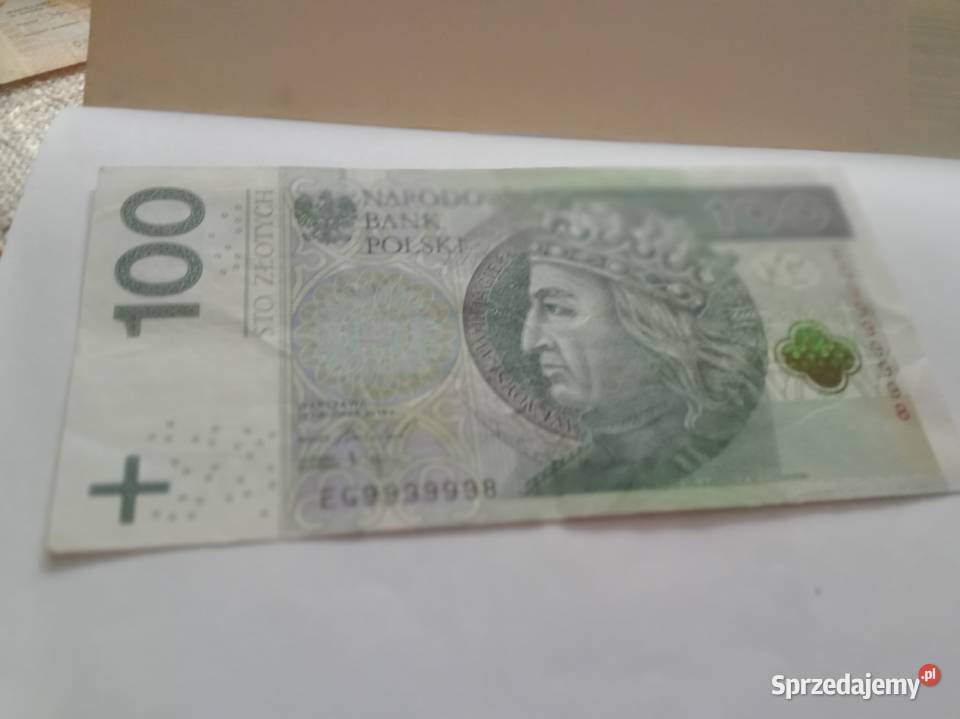 Banknot100zl EG9999998 małopolskie Kraków sprzedam