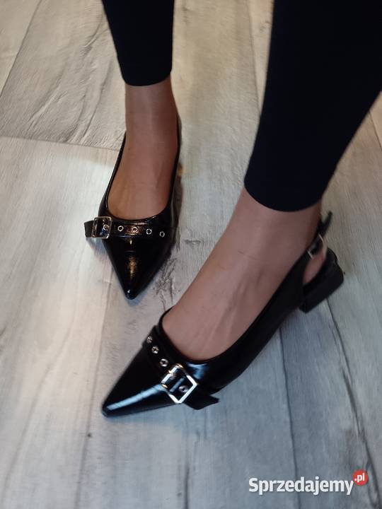 4041 Czarne baleriny wieczorowe z odkrytą piętą Kraków