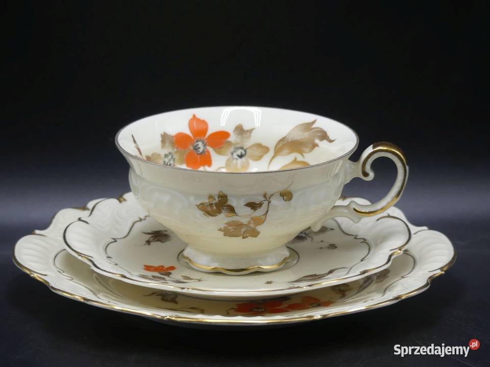 Komplet śniadaniowy Sorau Żary piękne reliefy Porcelana i szkło Poznań