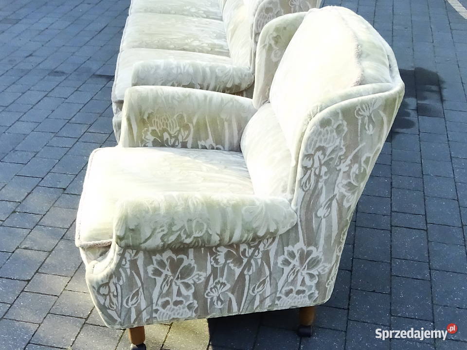 Kanapa trzyosobowa materiałowa dwa fotele na