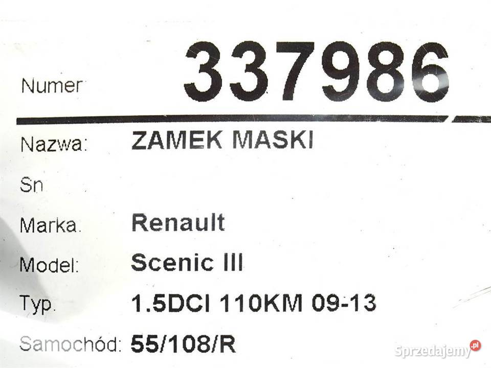 ZAMEK MASKI RENAULT SCENIC III Kombi 656010010R podkarpackie sprzedam