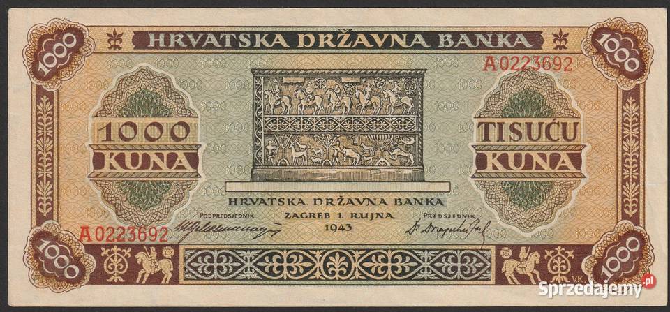 Chorwacja 1000 kuna kun 1943 seria A stan 2 Łódź