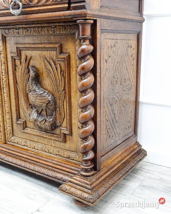 Kredens myśliwski DĘBOWY rzeźbiony bufet do wielkopolskie Kalisz