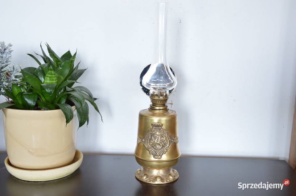 lampa naftowa mosiężna stojąca z lusterkiem śląskie