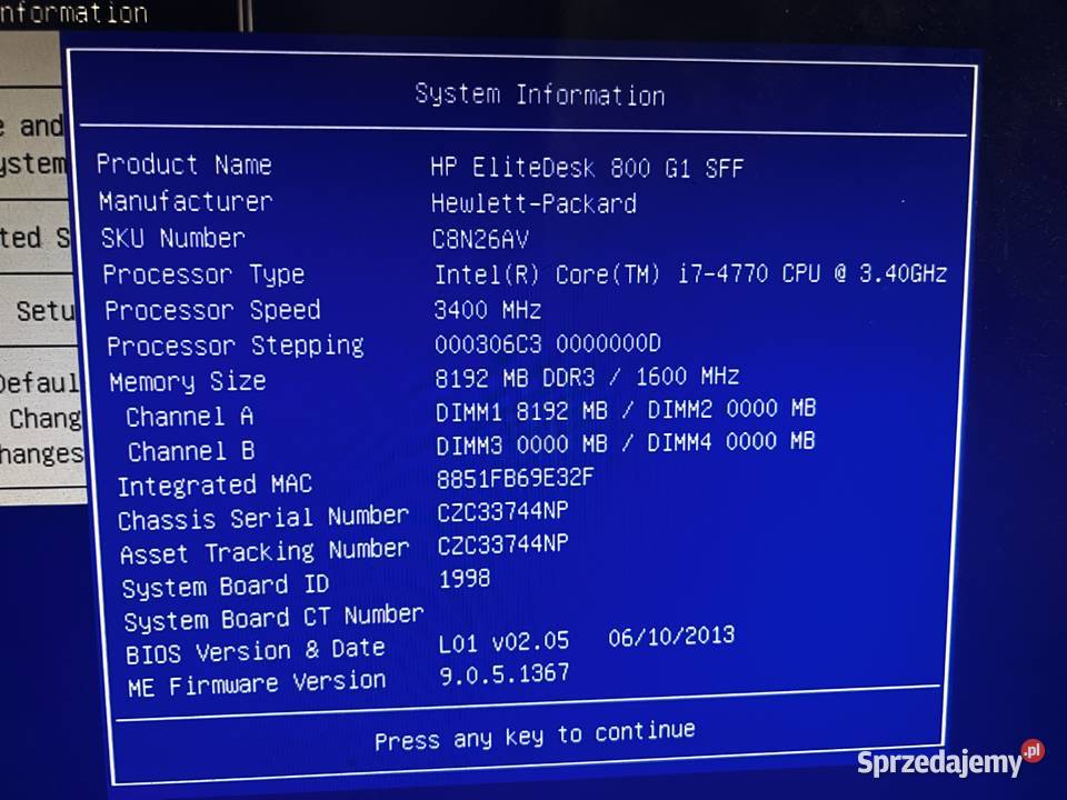 Komputer HP EliteDesk 800 G1 SFF i7 8GB SSD 240 Łańcut