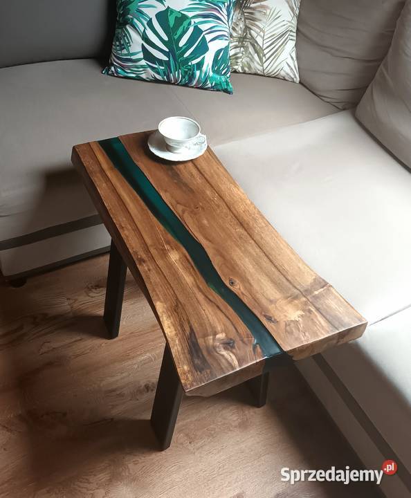 Stolik kawowy Ława Deska dębowa Zielona żywica