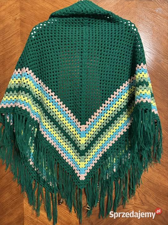 Chusta szydełkowa zielona vintage z czasów PRL śląskie Częstochowa