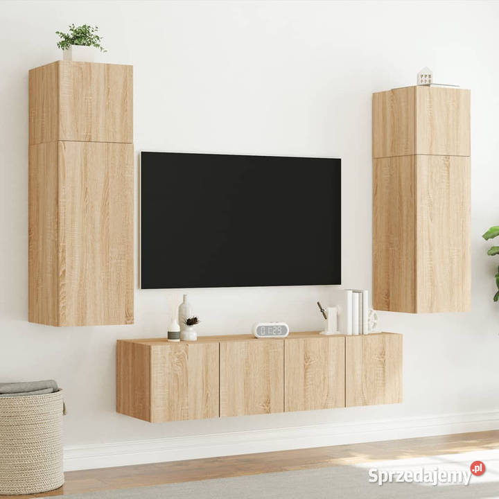 Ścienne szafki TV z LED 2 dąb sonoma 80x35x31 Warszawa
