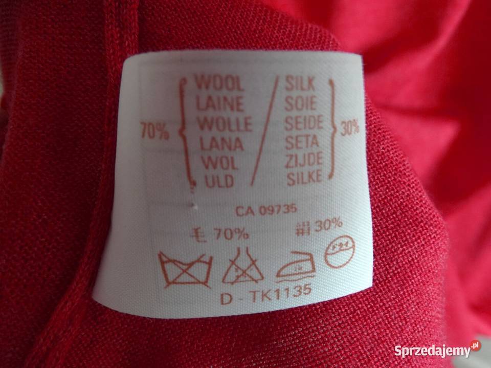 Sweter z Golfem Wełniany Jedwabny Modny Czerwony Łomża