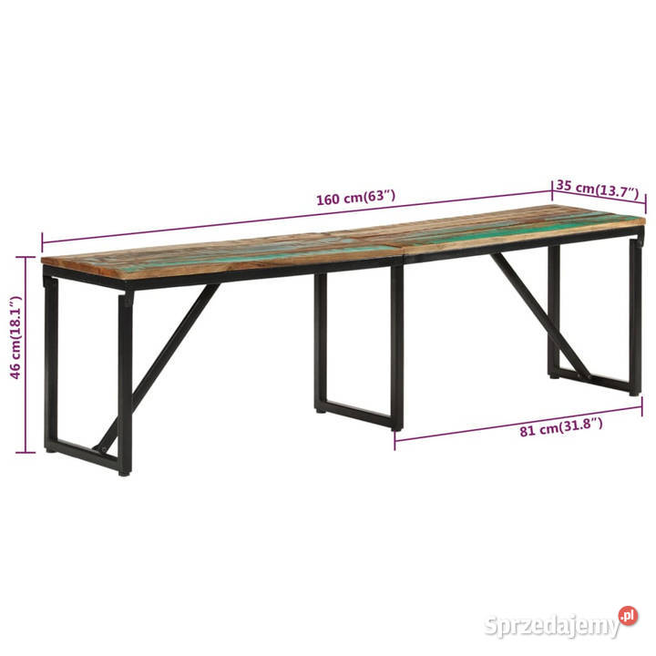 Ławka 160x35x46 lite drewno z odzysku WM351682 Meble do przedpokoju Warszawa