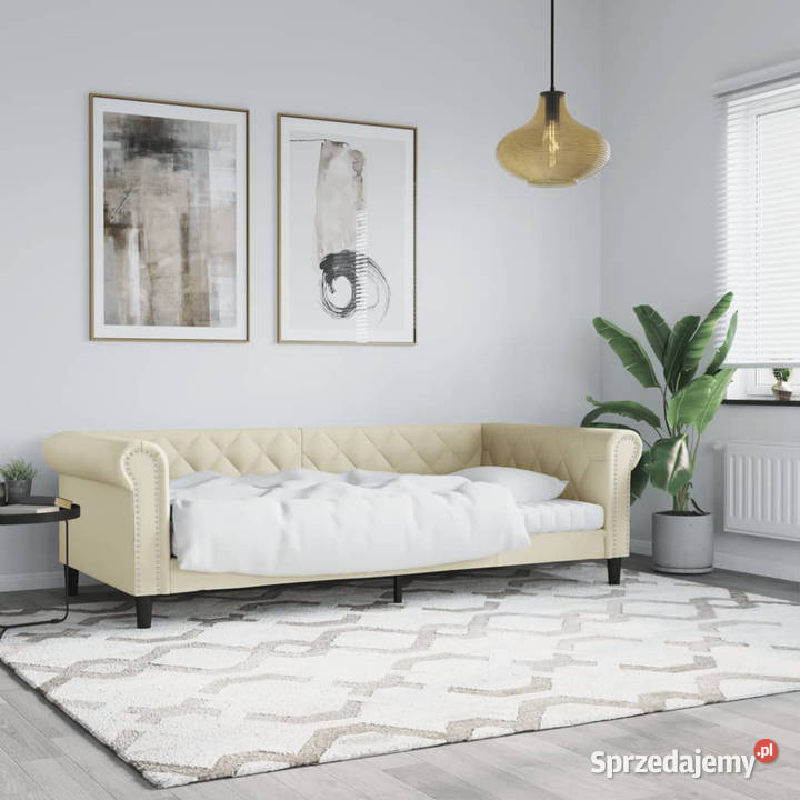 Sofa z funkcją spania kremowa obita sztuczną 90cm Warszawa sprzedam