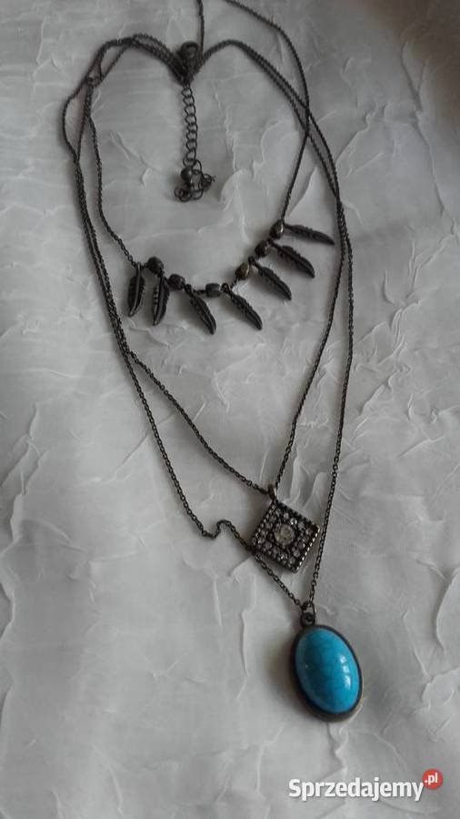 NASZYJNIK W ANTYCZNYM BRĄZIE Z TURKUSEM PIÓRKAMI