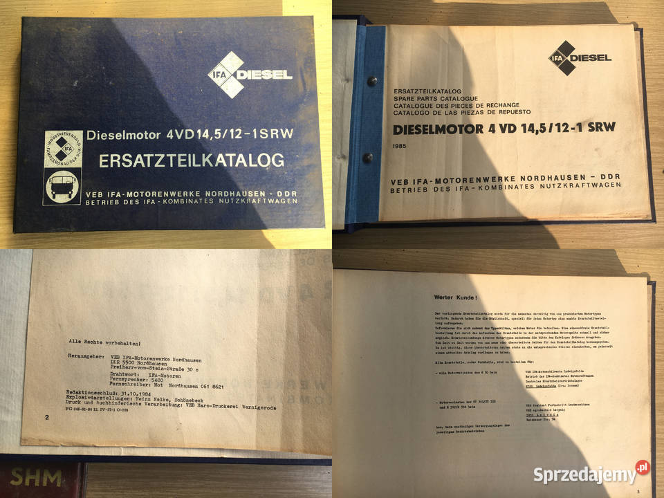 Dieselmotor 4 VD 145121 SRW Ersatzteilkatalog Antyki, Sztuka, Kolekcje Łęczyca