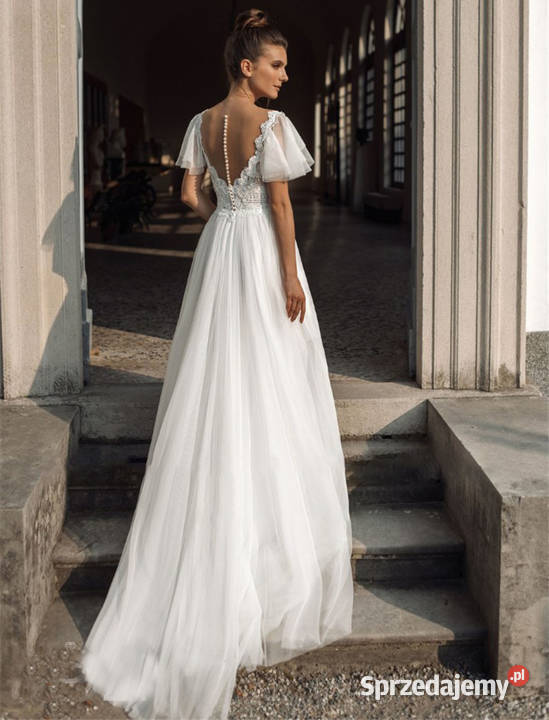 suknia ślubna liniaA perełki guziczki 36 S 38 M Linia "A" Jelenia Góra