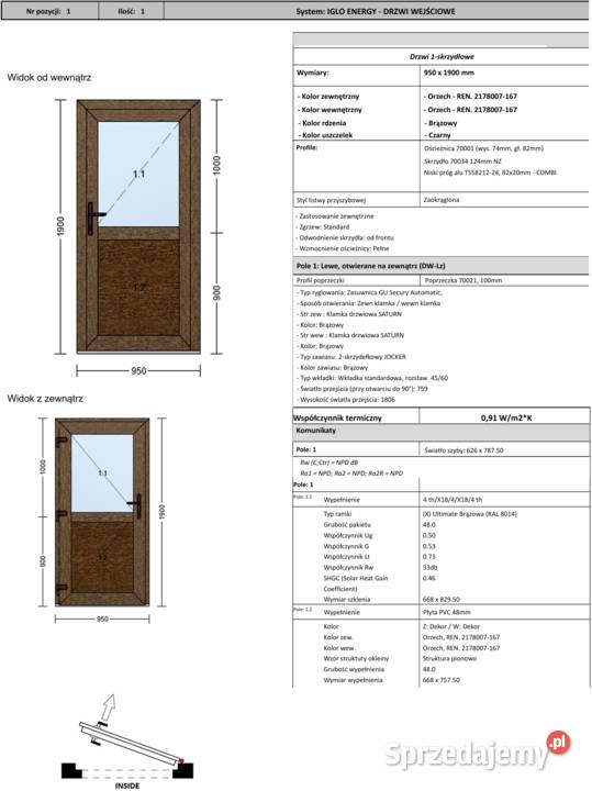 Drzwi wejściowe 950x1900mm Drutex PVC Iglo Krosno