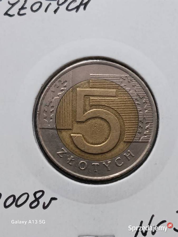 5 Złotych 2008 r 3 najniższy nakład Antyki, Sztuka, Kolekcje Konin