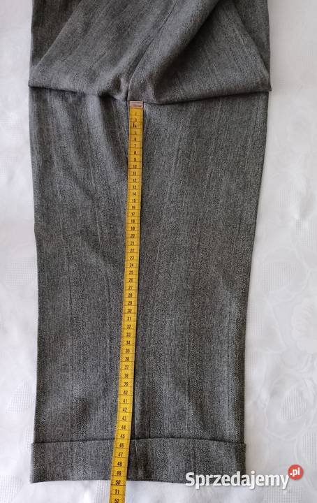 Szare spodnie 34 nogawki w kant z mankietami wielkopolskie Oborniki