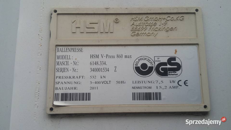 Belownica HSM 860 V PRESS pomorskie Gdańsk