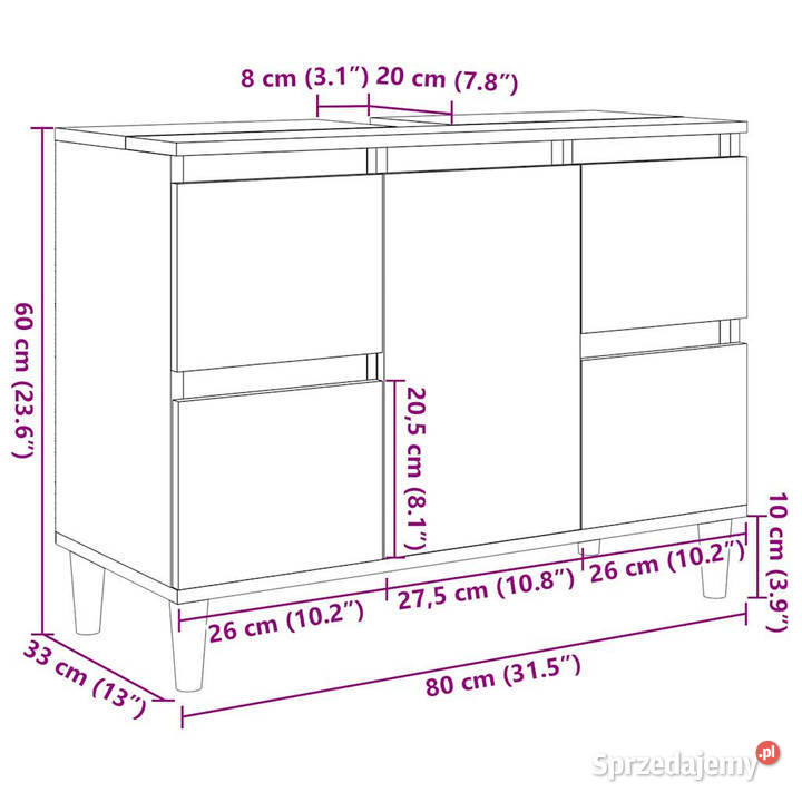 Szafka pod umywalkę szarość betonu 80x33x60 Warszawa