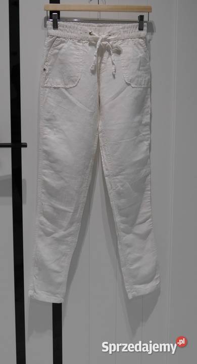 Bershka świetne spodnie lekkie len 34 XS Bez wzoru Moda i Styl Wrocław