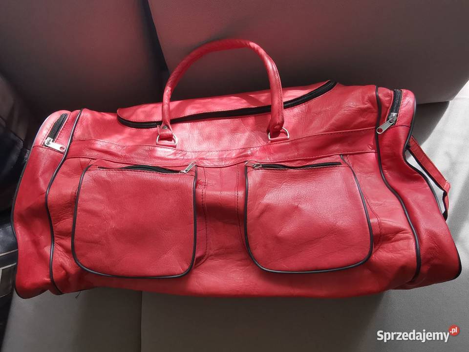 DUŻA TORBA PODRÓŻNA CZERWONA SKÓRA NATURALNA Uniseks kujawsko-pomorskie Grudziądz