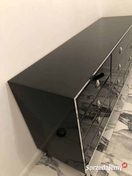 Komoda czarna glamour lustrzana noga Ludwik