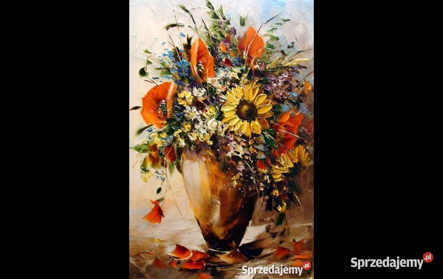 Polny bukiet 60x40 obraz olejny widoczna faktura