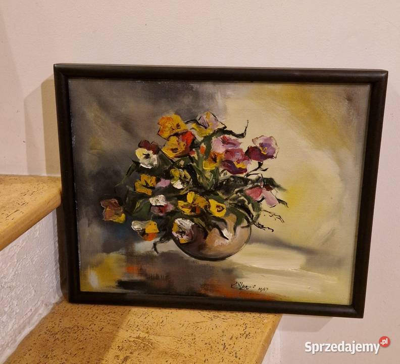 OBRAZ z pejzażem w ramie z autografem płótno Malarstwo Lublin