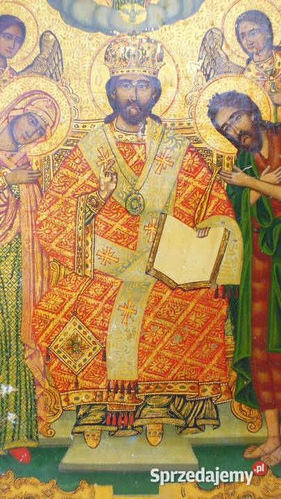 Ikona Tempera XIX w Oryginal Duża 46 x 32 Warszawa